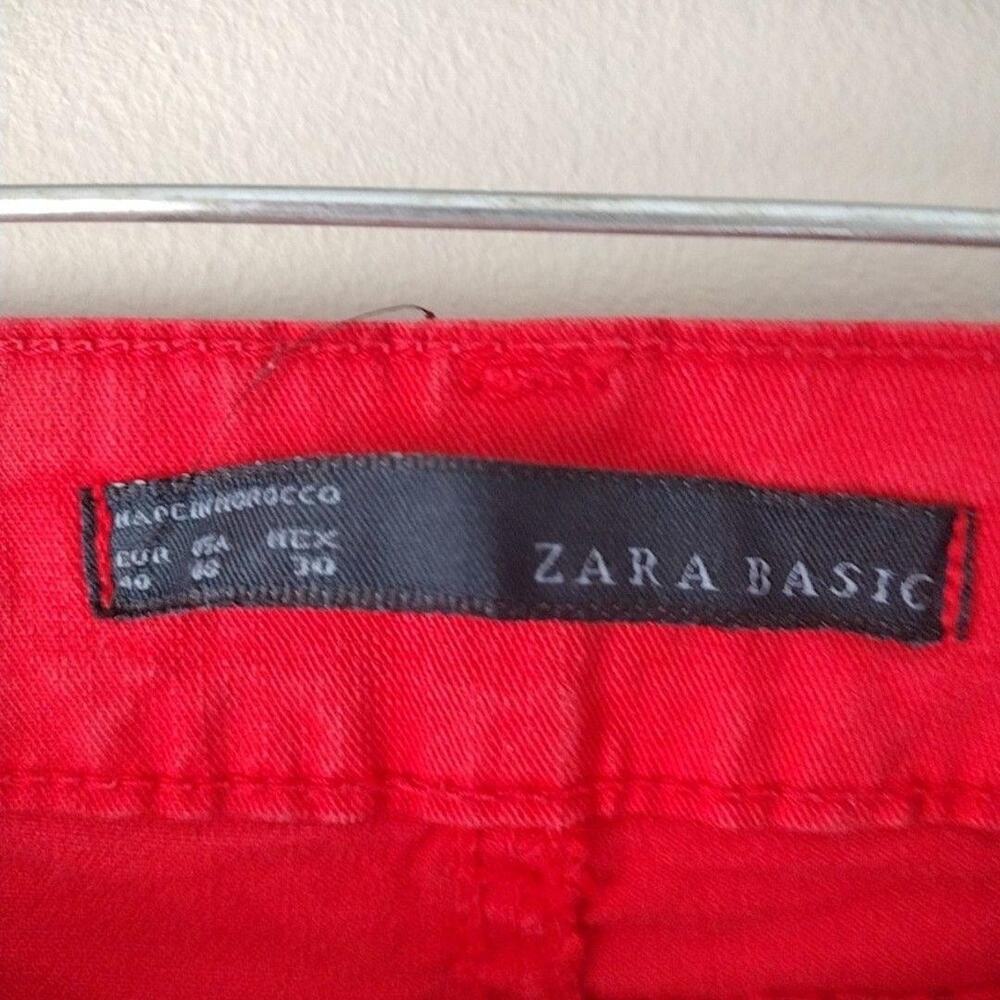 Zara Basic Jeans Womens 8 Red Skinny Mid Rise Ankle Zip Stretch Denim Pants - Picture 2 of 9